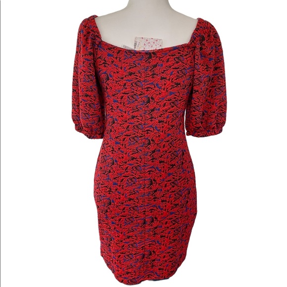NWT Free People Red Combo Puffy Sleeve Mini Dress XS - Picture 4 of 15